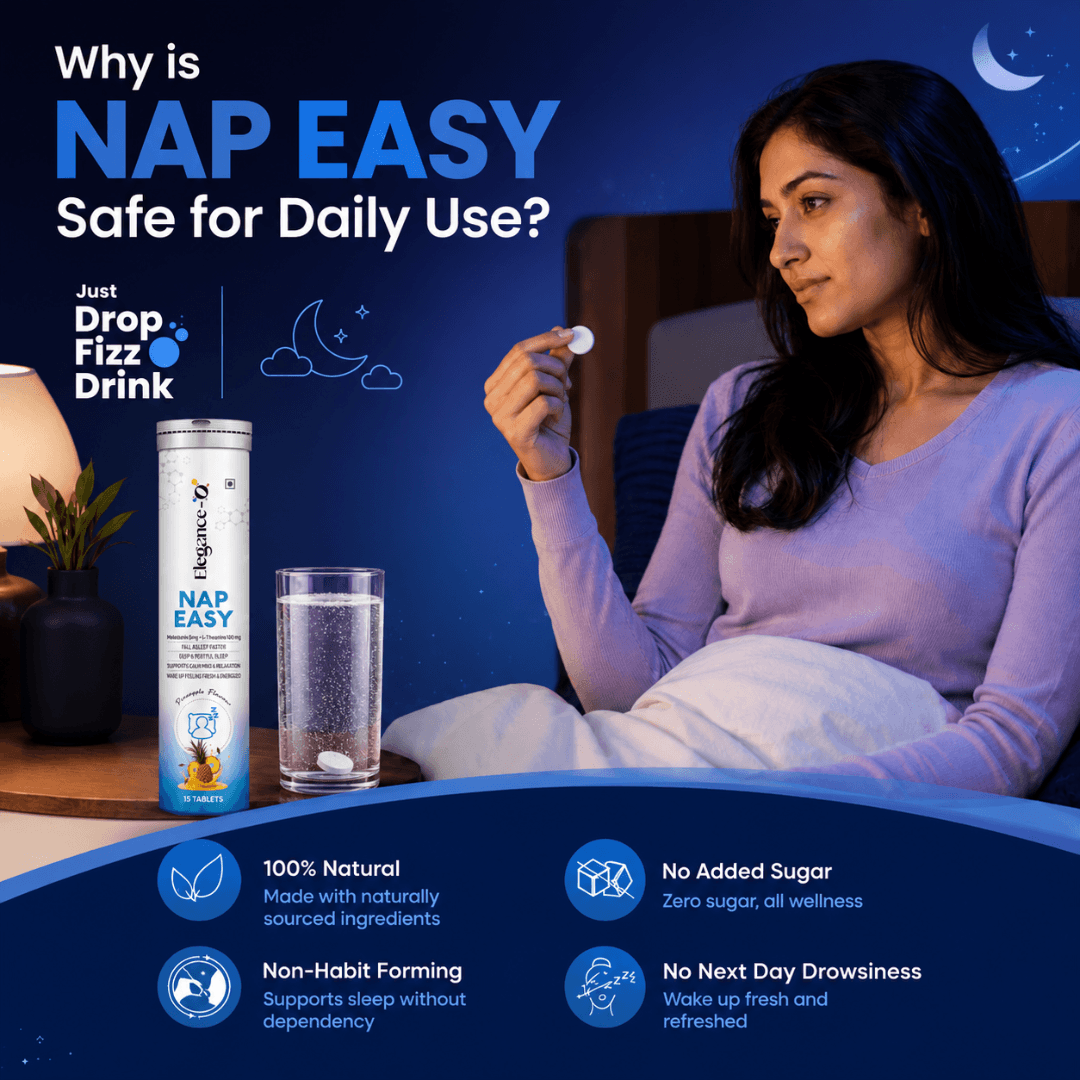 NAP EASY Melatonin + L-Theanine Effervescent with No Added Sugar for Better Sleep
