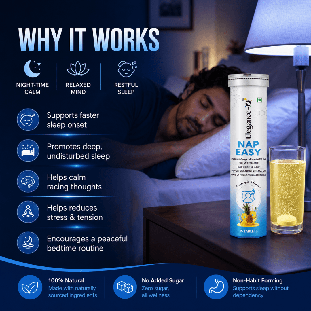 NAP EASY Melatonin + L-Theanine Effervescent with No Added Sugar for Better Sleep